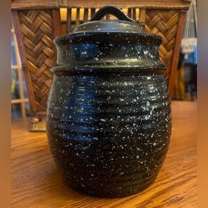 Vintage Jay Imports Black Splatterware Ceramic Canister w Lid Farmhouse